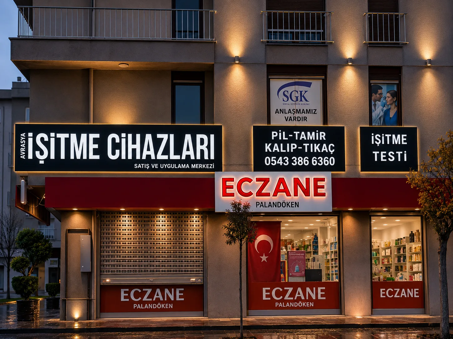 Darıca'da cadde üzerindeki Avrasya İşitme Cihazları tabelası